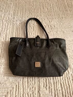 Dooney & Bourke Canvas Leather Tote Bag Classic Logo Plate Brown Red Interior